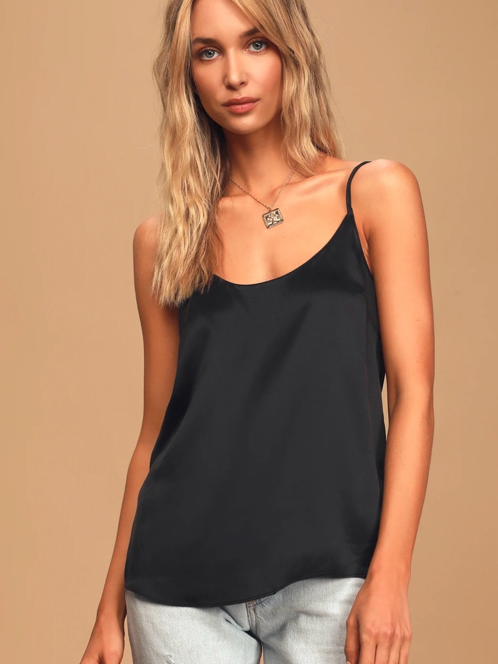 Lulus Sleek Look Black Silk Cami Top - Picture 2 of 10